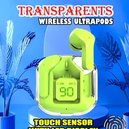 crecro Ultrapod Bluetooth Earbuds Headset Crystal Transparent Design,LED Display BU77 Smart Headphones-image-77