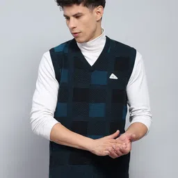 monte carlo Men Colorblock V Neck Dark Blue Sweater-picture-20