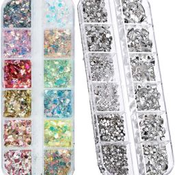 12 Grid Holographic Flakes and 12 Grid Stone Nail Art Set-image-22