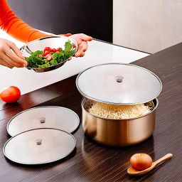 3 Pieces Stainless Steel Vessel Net Cover/Strainer, (7,8,9 Inch) (Silver) 23 inch Lid-picture-22
