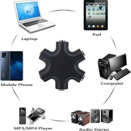 Expresscraft Black Splitter Rock star Headphone Multi Audio 6 Port Jack 3.5 mm Usable-to 5 Device Phone Converter-picture-38