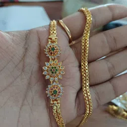 vraj fashion jewellry MOHINI MOP M.S. DOUBLE CHAIN PENDANT 24" inch FOR WOMEN/GIRLS. (MOPU CHAIN) Cubic Zirconia Gold-plated Plated Brass Chain image 5