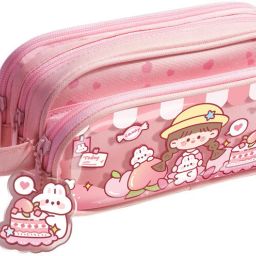 3 Pocket Soft and Stylish Stationary Large Pouch for Girls with Transparent Print Art Canvas Pencil Box-image-45