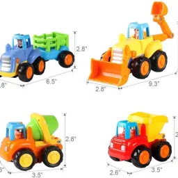inos Engineering Vehicles Push and Go Friction Powered Car Toys Set (Pack of 4) image 2