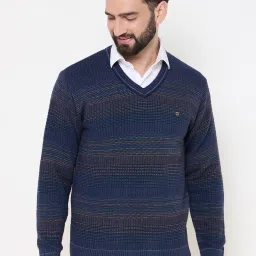 Men Self Design V Neck Blue Sweater-picture-27