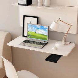Wall mounted Study table(28.5 inches X 16 inches) round corner ,Office Table Stand/Laptop Table Foldable- 100% Made in India..(Matt White) Solid Wood Study Table-26