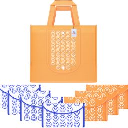 Pack of 8 Smile Foldable Grocery/Shopping Bags For Women | Orange & White Blue Pack of 8 Grocery Bags-image-101