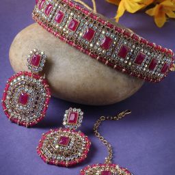 Alloy Gold-plated Pink Jewel Set-image-57