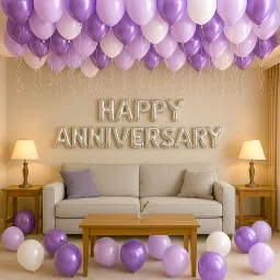 Solid Happy Anniversary Decoration Kit for Bedroom with White and Purple Balloons Letter Balloon-18