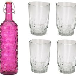 Bottle & 4 Glass Serving Lemon Set, Pink, Clear, Glass - A755 Jug Glass Set-picture-16