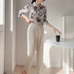 Women Regular Fit Cream Cotton Blend Trousers-image-30