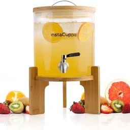 5L Glass Beverage Dispenser, Inbuilt Thermometer, Bamboo Stand, Steel Tap Bottom Loading Water Dispenser-image-98