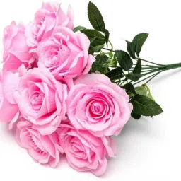 Artificial Pink Rose Flowers Bunch for Vase (7 Heads, Flower) Pink Rose Artificial Flower-image-3