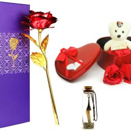 nyarogift Artificial Red Flower Box, Soft Toy, Message Bottle, Greeting Card Greeting Card image 3