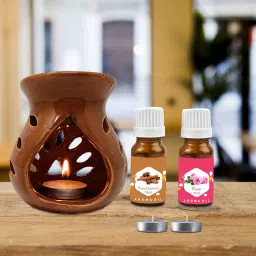 PEEPRESION Ceramic Burner Diffuser & 2 T-light Candle And 2 Scented Aroma Oil(10 ml Each)) Home, Office, Spa, Hotel, Temple, Club, Gym Diffuser-1
