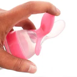 nimai enterprises Baby spoon feeder with nibbler, Fruit teether, fruit nibbler ( pink colour ) - silicone image 5