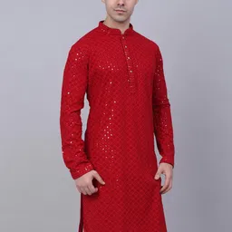 almora Men Chikan Embroidery Pure Cotton Straight Kurta-picture-46