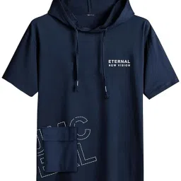 Men Printed Hooded Neck Cotton Blend Dark Blue T-Shirt-image-97