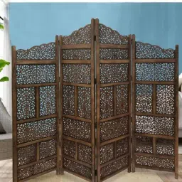 shilpi Brown Floral Handcarved Wooden Room Divider Four Panels Fine Carving Design-picture-8