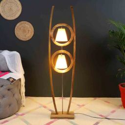 sapphire Beige Iron & Cloth Shade Novelty Floor Lamp With Wood Base-picture-7