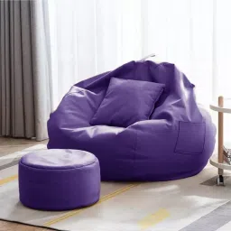 XXXL Faux Leather Leatherette Bean Bag with Footrest and Cushion Filled with Beans Bean Bag ChairWith Bean Filling-15
