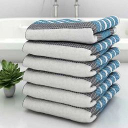 Blue Diamond Flower 210 GSM 100% Cotton Bath Towel (Set of 6) by Athom Living-picture-24