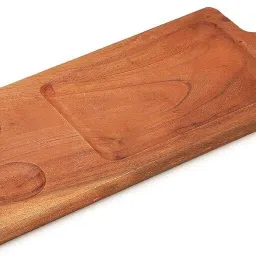 16.5 x 6 Inch Handcrafted Brown Acacia Rectangular Wooden Serving Platter Tray Serving Set-image-27