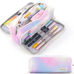 Canvas Large Capacity Pencil Case 3 Compartment Pouch Pen Bag For School, College Teen Girl, Boy, Men, Women, RP1238(50) Art Polyester Pencil Box-image-12