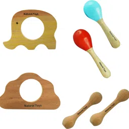 Wooden Teether Combo 2 Teether, 1 Maracus, 1 Ring, 2 Soother Teether-26