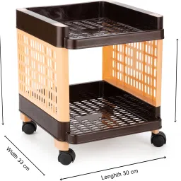 sorath Rectangular 2 Layer Multipurpose Shelf Stand Basket Rack Trolley Plastic Kitchen Trolley image 4