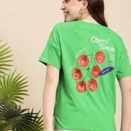 Women Printed Round Neck Pure Cotton Green T-Shirt-image-66