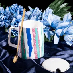 GIBOX Trendy Coffee Mug with Lid & Spoon 400ml Travel Coffee Mugs for Women & Men Stylish Tea Coffee Cup Giftings-picture-33