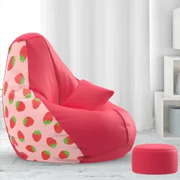 XXXL PatternPuff Bag With Free Cushion and Puffy , Strawberry - H - Pink White Teardrop Bean BagWith Bean Filling-picture-1