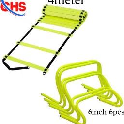 Agility Hurdle 6 inch Set of 6Pcs , Adjustable Ladder 4 Meter Strip of 10 Football & Fitness Kit-8