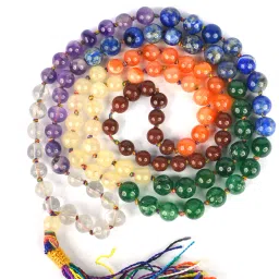 Natural 7 Chakra 108 Faceted Beads 8 mm Jaap Mala for Unisex Amethyst, Carnelian, Lapis Lazuli, Quartz Crystal Necklace-7