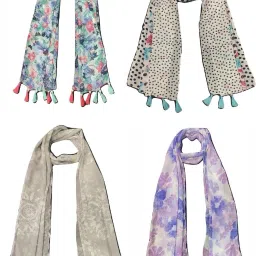 Printed Chiffon Women Multicolor Scarf, Stole, Fancy Scarf-image-48