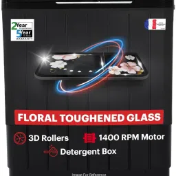 10 kg 5 Star Aqua Magic Grande Series with Floral Toughened Glass with Soft Closure and Double Waterfall Semi Automatic Top Load Black, Grey-16