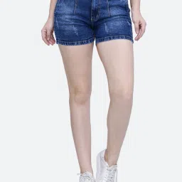 Dyed/Washed Women Denim Dark Blue Denim Shorts-image-39