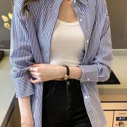 Women Oversized Fit Striped Casual Shirt-image-43