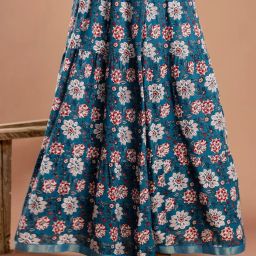 Women Floral Print Flared Blue Skirt-image-26
