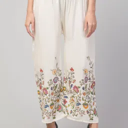 fambee Women Relaxed Cream Silk Blend Trousers-picture-42