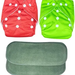 New Solid Combo Button Reusable Diaper Nappy With Insert (2 Diaper+2 insert)Tex-24