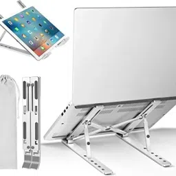 HDF 4 in 1 Universal Adjustable Laptop Stand Mobile Stand Tablet Stand Book Stand Aluminium Floor and Desk Stand Laptop Stand with Adjustable Height Compatible with Universal Laptops-image-25