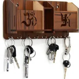 Wooden Key Holder With Mobile Holder and Pen Holder/ Keys Organizer Wood Key Holder-image-0