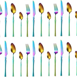 Rainbow Silverware Set | 24-Pcs Premium Korean Vintage Style Flatware Set Stainless Steel Cutlery Set-image-44