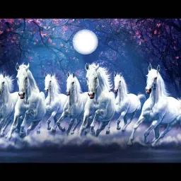 Lucky Seven Running Horses Vastu UV Matt Textured Framed Digital Reprint 11 inch x 14 inch Painting-15