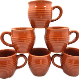 Pack of 6 Ceramic Ceramic Gloffy Glaze Kullads/Kulhad Small and kullad whith Handle RING Cups Pottery Chai Cup Set Tea Cups For Home Office | Tea Cups Set 6 | Pack of 6 Tableware Kitchenware | Coffee Kulhad (Brown) (100ML)-image-1
