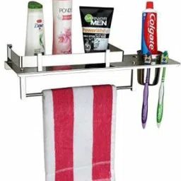 Stainless Steel 3 in 1 Multipurpose Bathroom Shelf/Rack silver Towel Holder-12