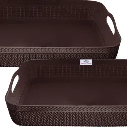 Plastic Q-4 Multiuses Designer Unbreakable Plastic Storage Basket Pack of 2 (Brown) Storage Basket-image-90
