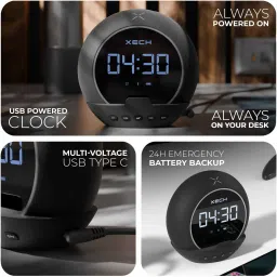 xech Digital LED Alarm Clock with Phone Holder Ellipse Black Clock image 3